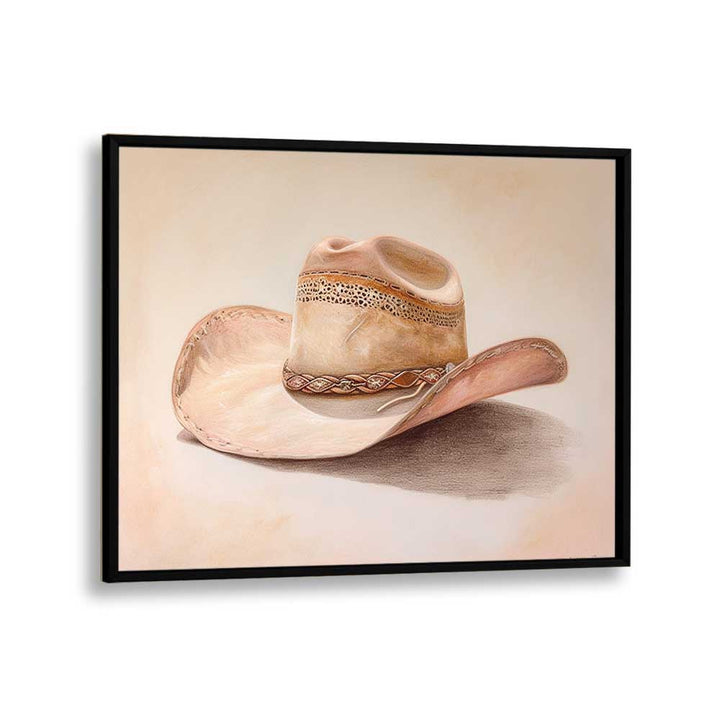 a beige hat III electric wall art prints in Black Plain Frame