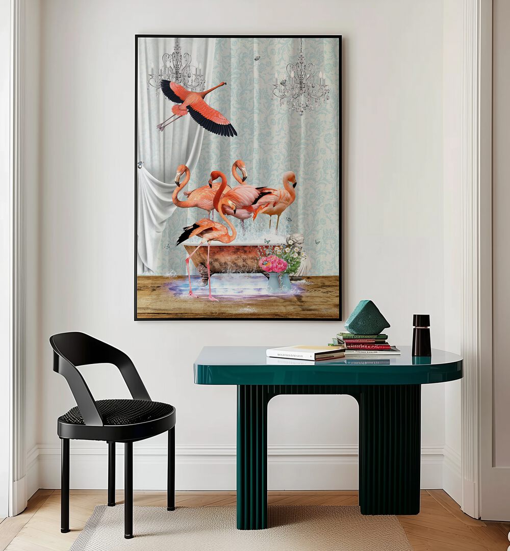 a flurry of flamingos a bubbles by sue skellern wall art prints Artwork I placed on a wall