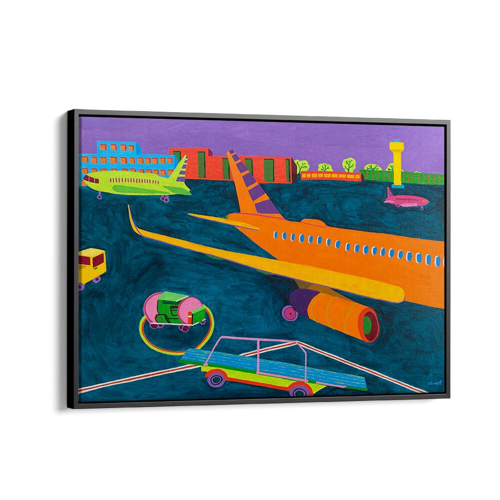 airport landscape art prints in Black Floater Frame