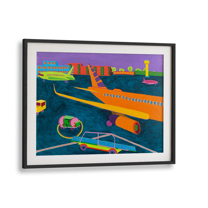 airport landscape art prints in Black Frame With Mount