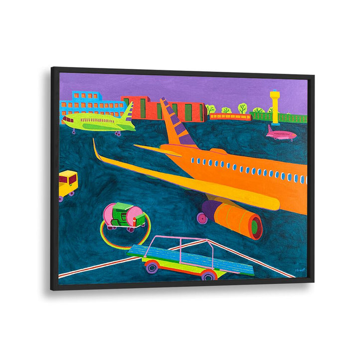 airport landscape art prints in Black Plain Frame