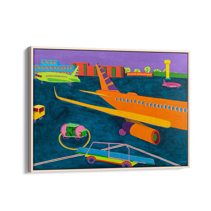 airport landscape art prints in Oak Wood Floater Frame