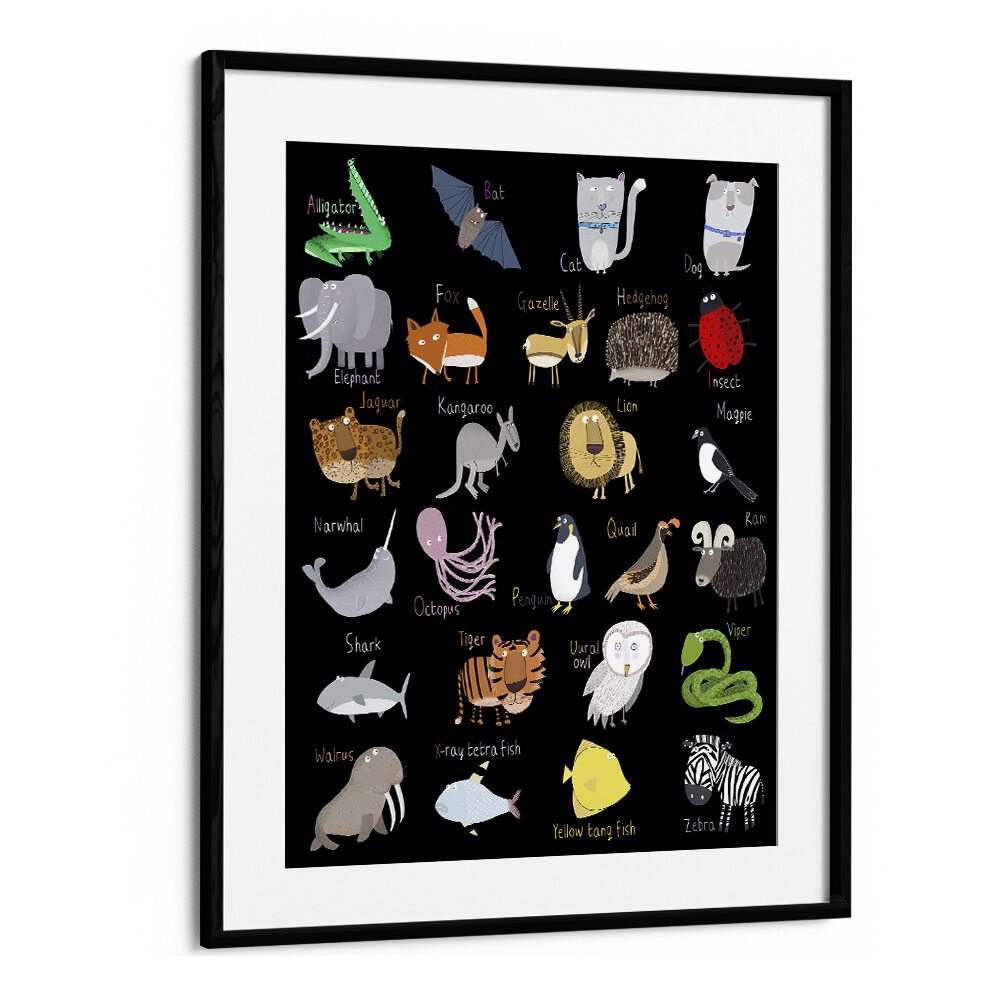 alphabet black white by sue skellern wall art prints in Black Frame With Mount