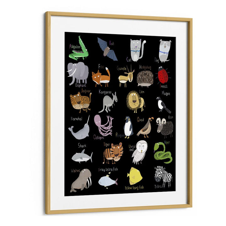 alphabet black white by sue skellern wall art prints in Oak Wood Frame With Mount