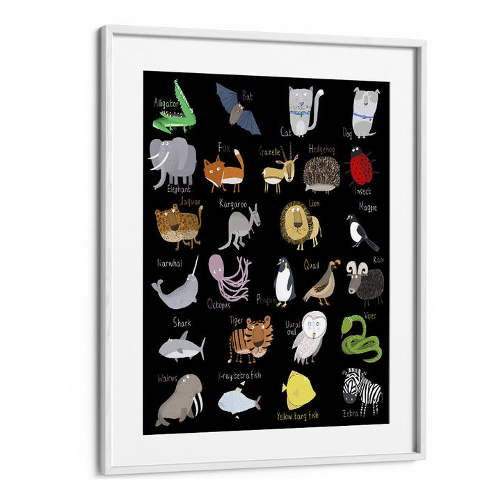 alphabet black whiteby sue skellern wall art prints in White Frame With Mount