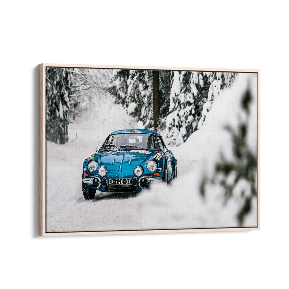 alpine a110 car poster in Oak Wood Floater Frame