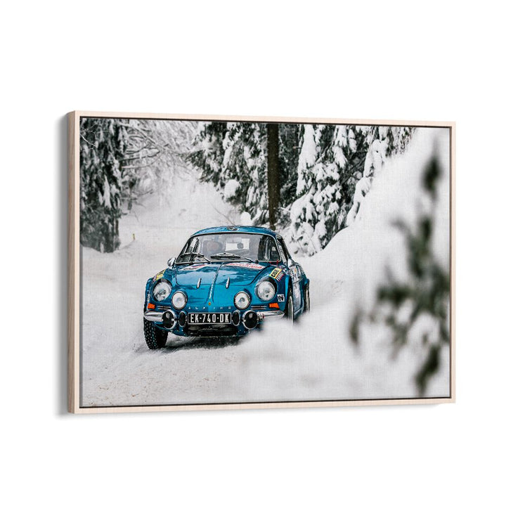 alpine a110 car poster in Oak Wood Floater Frame