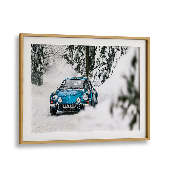 alpine a110 car poster in Oak Wood Frame With Mount