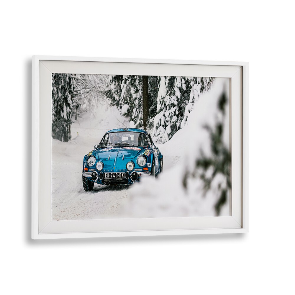 alpine a110 car poster in White Frame With Mount