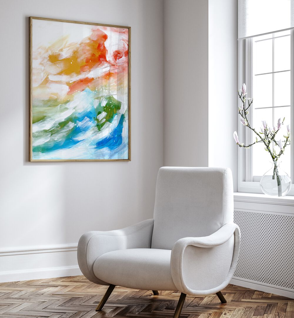 Bright and colorful AMAZON SKY, ABSTRACT PAINTINGS by Ejaaz Haniff enhance modern interiors with natural beauty.