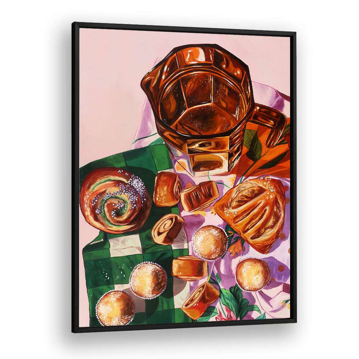 amber and green kitchen posters in Black Plain Frame