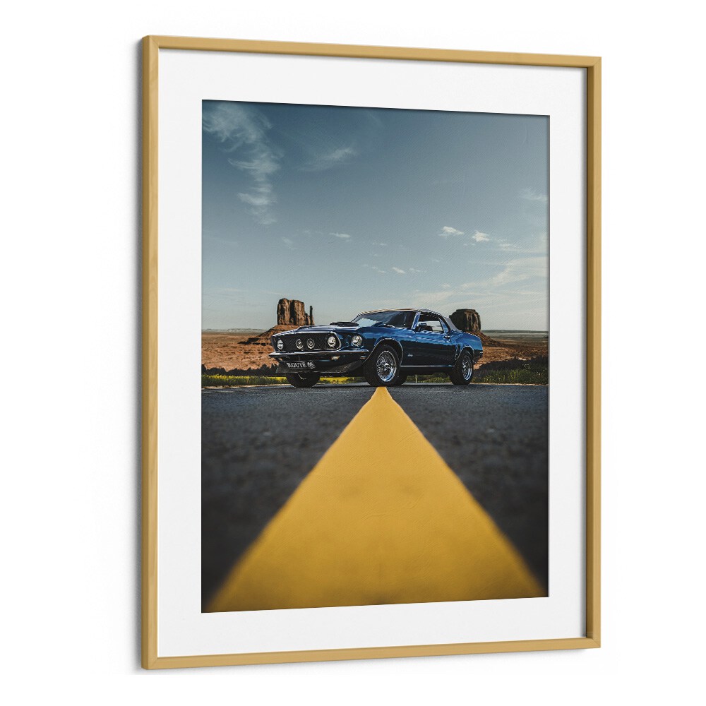 american horsepower car poster in Oak Wood Frame With Mount