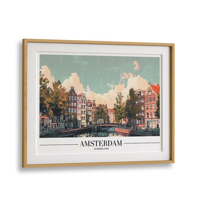 amsterdam I travel posters in Oak Wood Frame With Mount