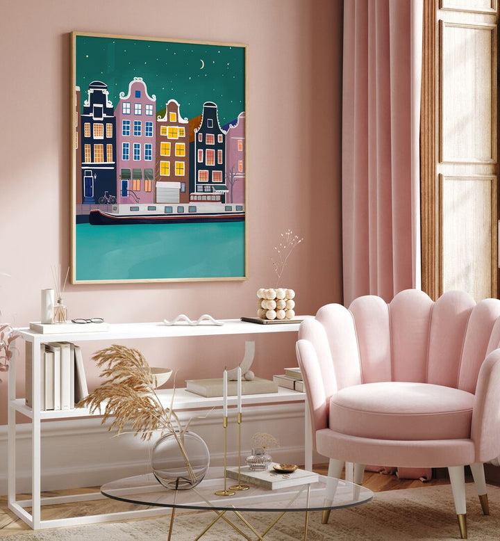 amsterdam by night by petra lidze kids room paintings Artwork II placed on a wall