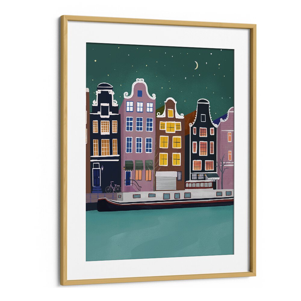 amsterdam by night by petra lidze kids room paintings in Oak Wood Frame With Mount