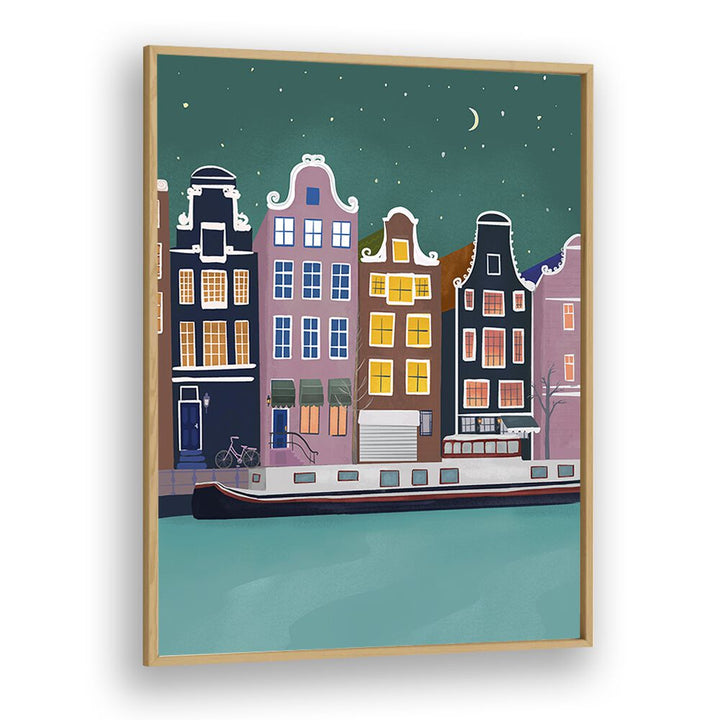 amsterdam by night by petra lidze kids room paintings in Oak Wood Plain Frame