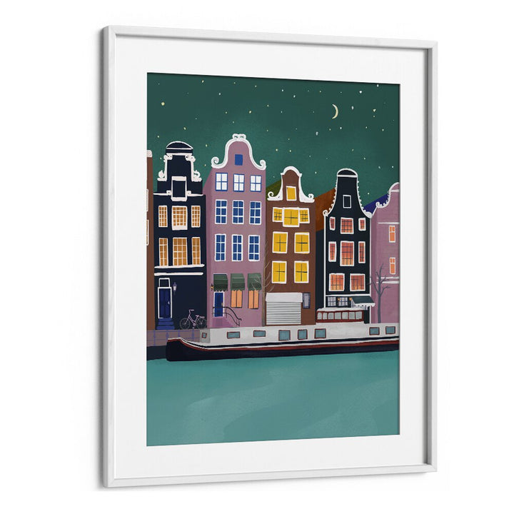 amsterdam by night by petra lidze kids room paintings in White Frame With Mount