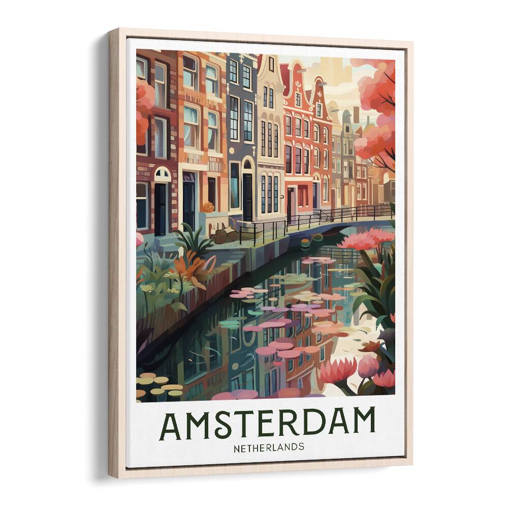 amsterdam dreams travel posters in Oak Wood Floater Frame