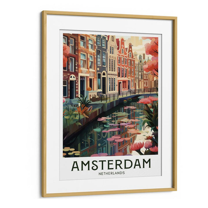 amsterdam dreams travel posters in Oak Wood Frame With Mount