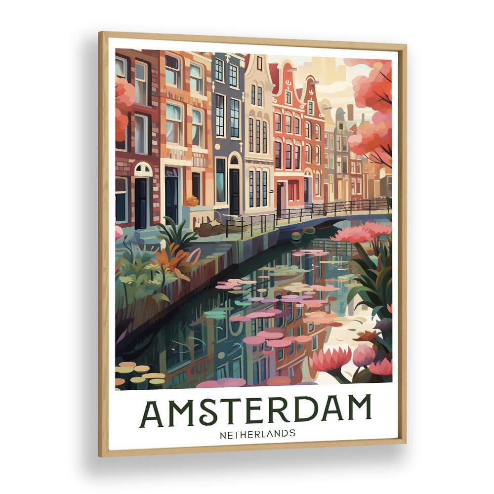 amsterdam dreams travel posters in Oak Wood Plain Frame