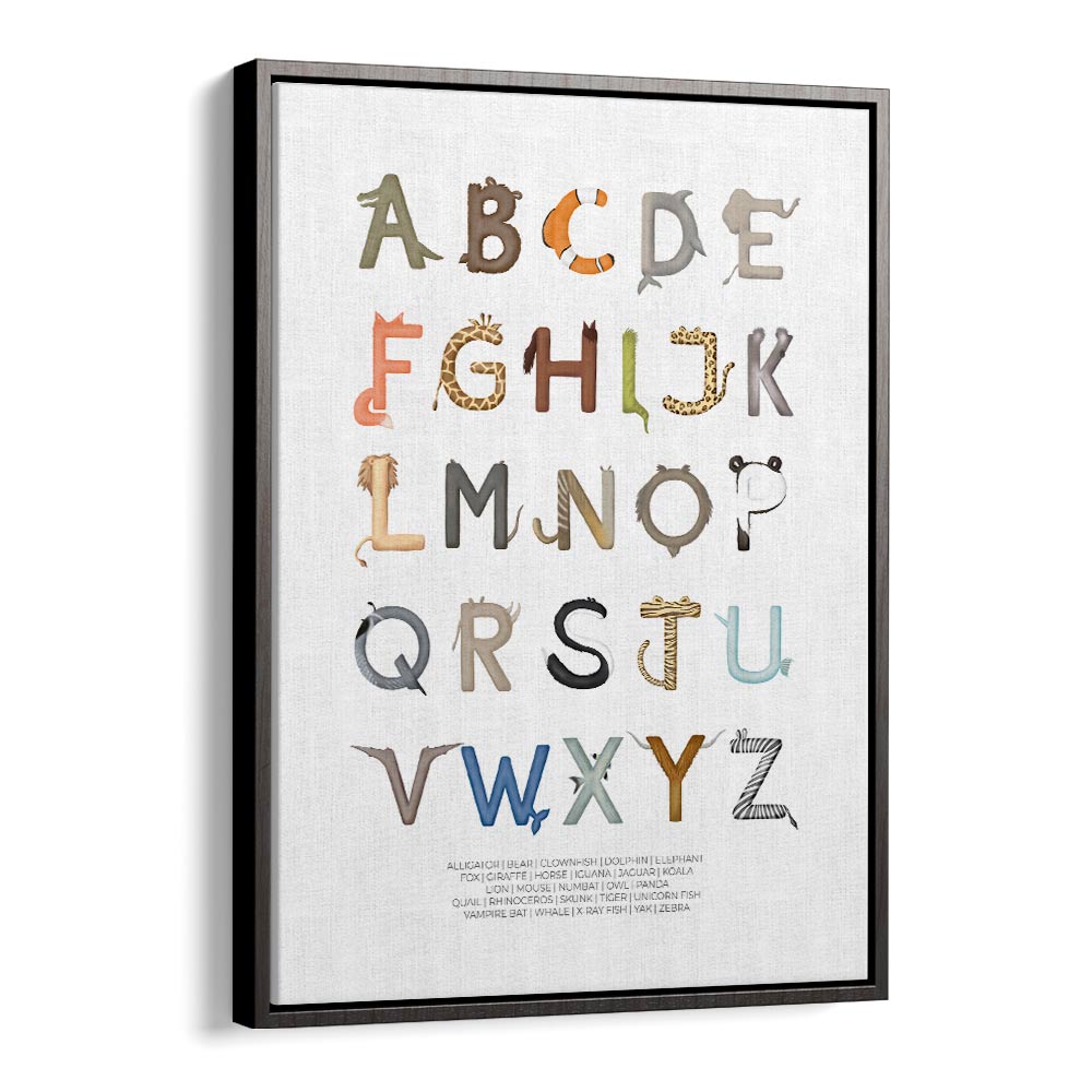 animal letters abc quotes and typography posters in Black Floater Frame