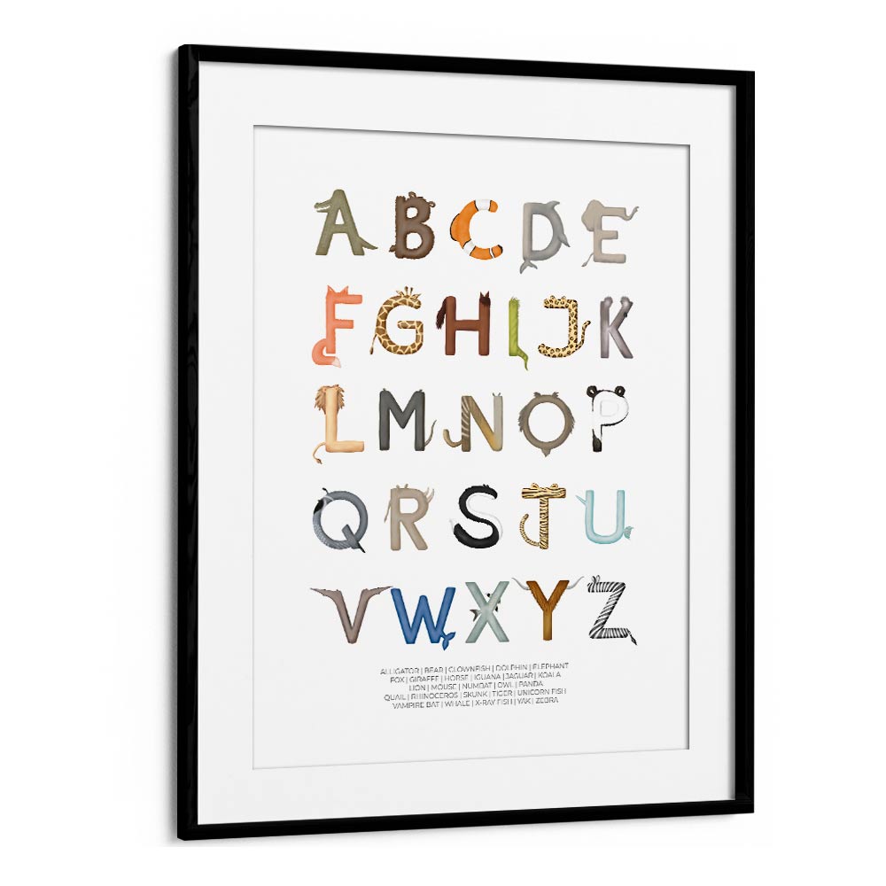 animal letters abc quotes and typography posters in Black Frame With Mount