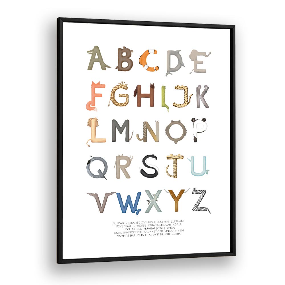 animal letters abc quotes and typography posters in Black Plain Frame