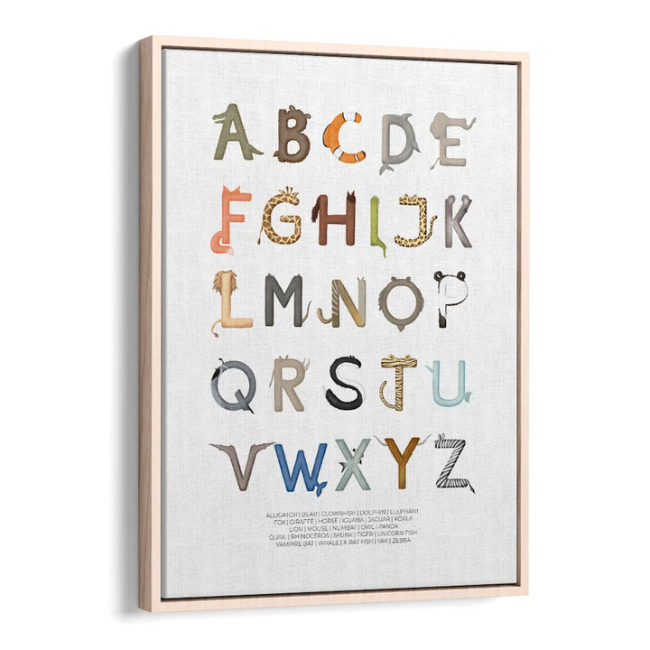 animal letters abc quotes and typography posters in Oak Wood Floater Frame