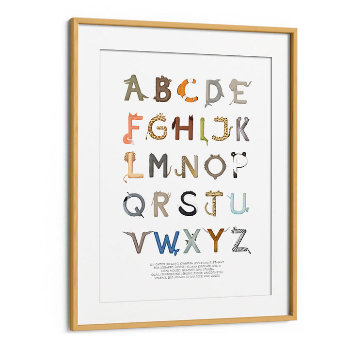 animal letters abc quotes and typography posters in Oak Wood Frame With Mount