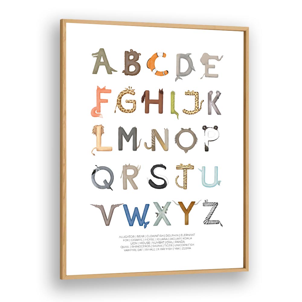 animal letters abc quotes and typography posters in Oak Wood Plain Frame