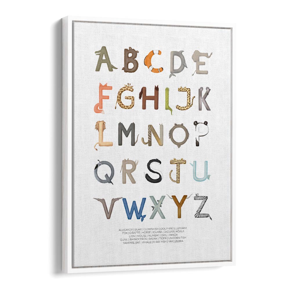 animal letters abc quotes and typography posters in White Floater Frame