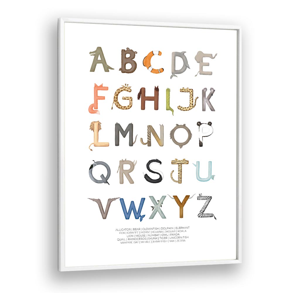 animal letters abc quotes and typography posters in White Plain Frame