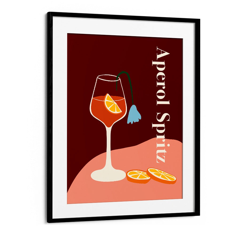 aperol spritz  by miho art studio bar art prints in Black Frame With Mount