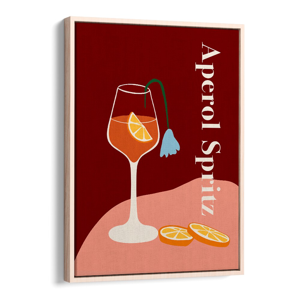 aperol spritz  by miho art studio bar art prints in Oak Wood Floater Frame