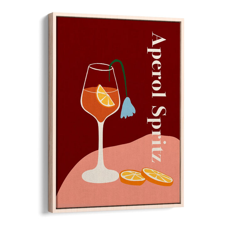 aperol spritz  by miho art studio bar art prints in Oak Wood Floater Frame