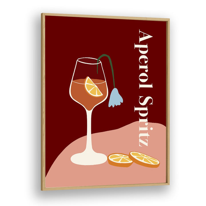 aperol spritz  by miho art studio bar art prints in Oak Wood Plain Frame
