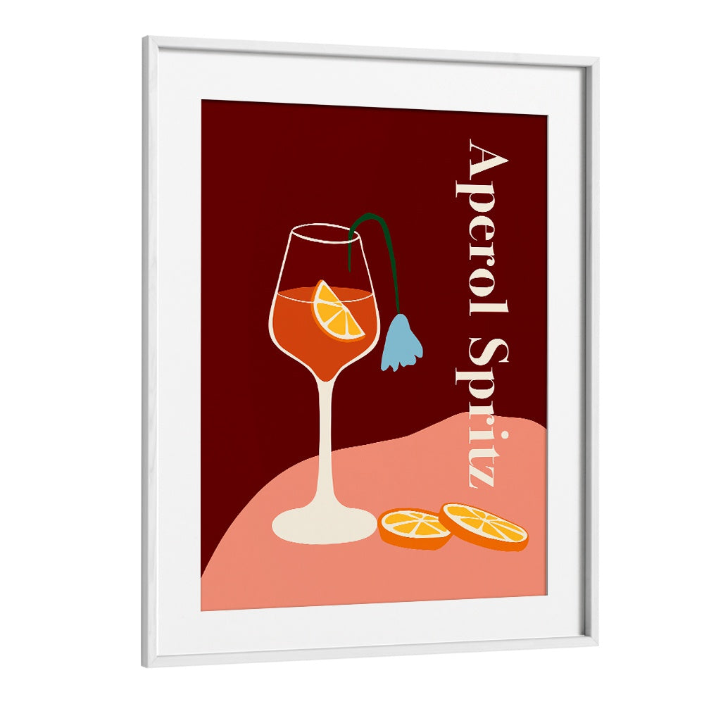 aperol spritz  by miho art studio bar art prints in White Frame With Mount