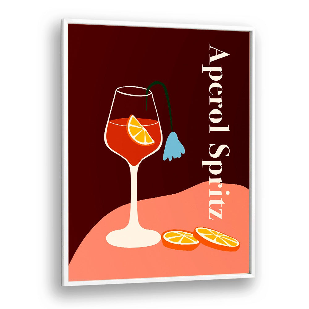 aperol spritz  by miho art studio bar art prints in White Plain Frame