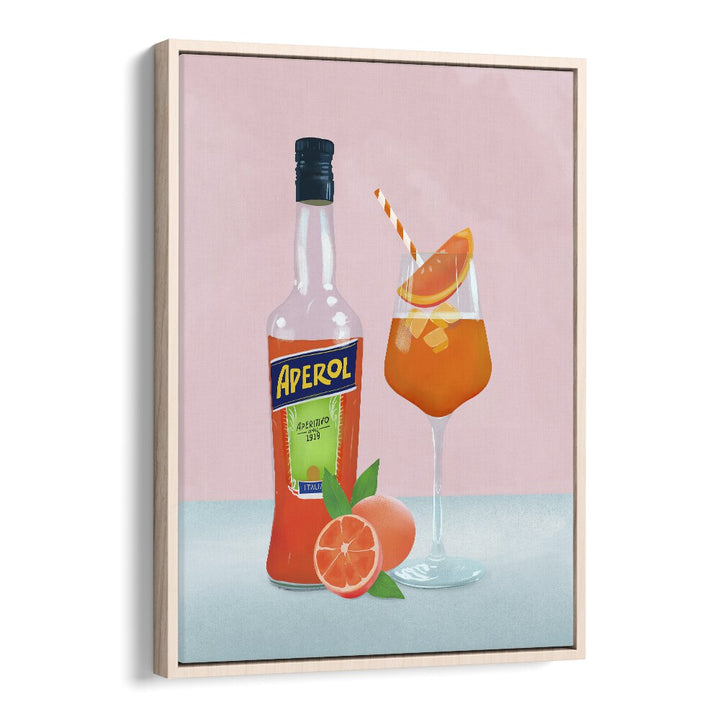 aperol spritz by petra lidze bar posters in Oak Wood Floater Frame