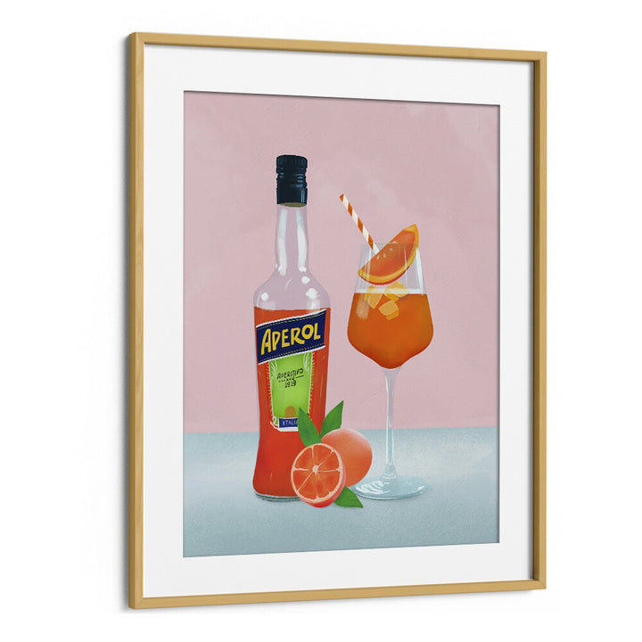 aperol spritz by petra lidze bar posters in Oak Wood Frame With Mount