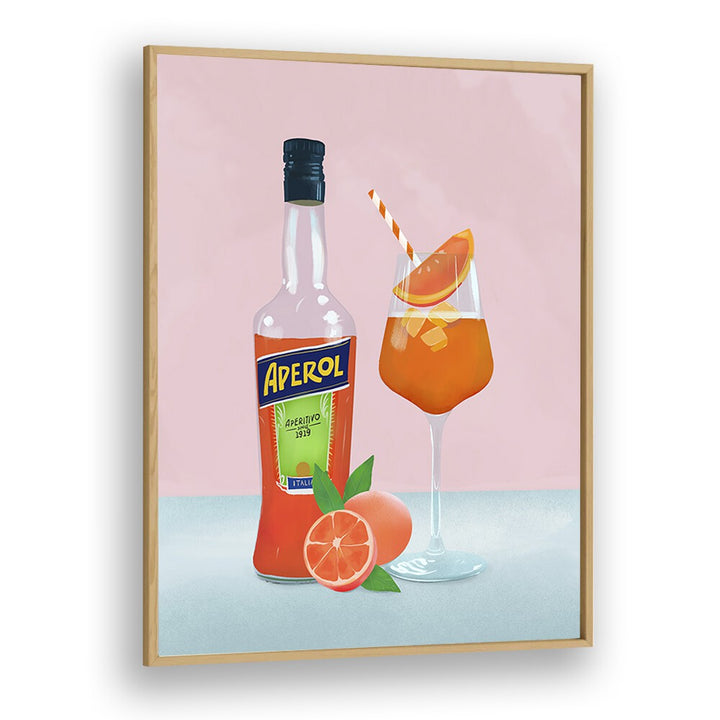 aperol spritz by petra lidze bar posters in Oak Wood Plain Frame