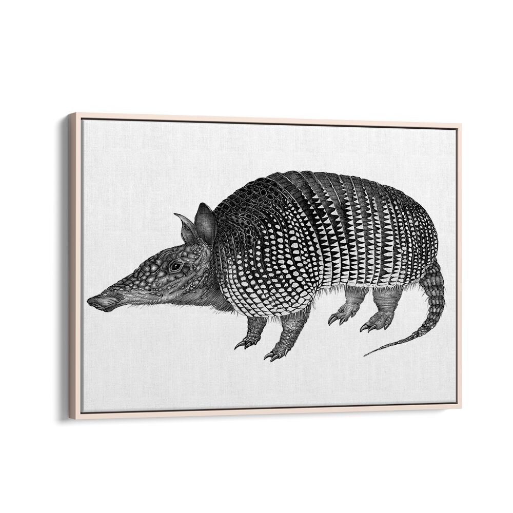 armadillo duvet Wildlife paintings in Oak Wood Floater Frame