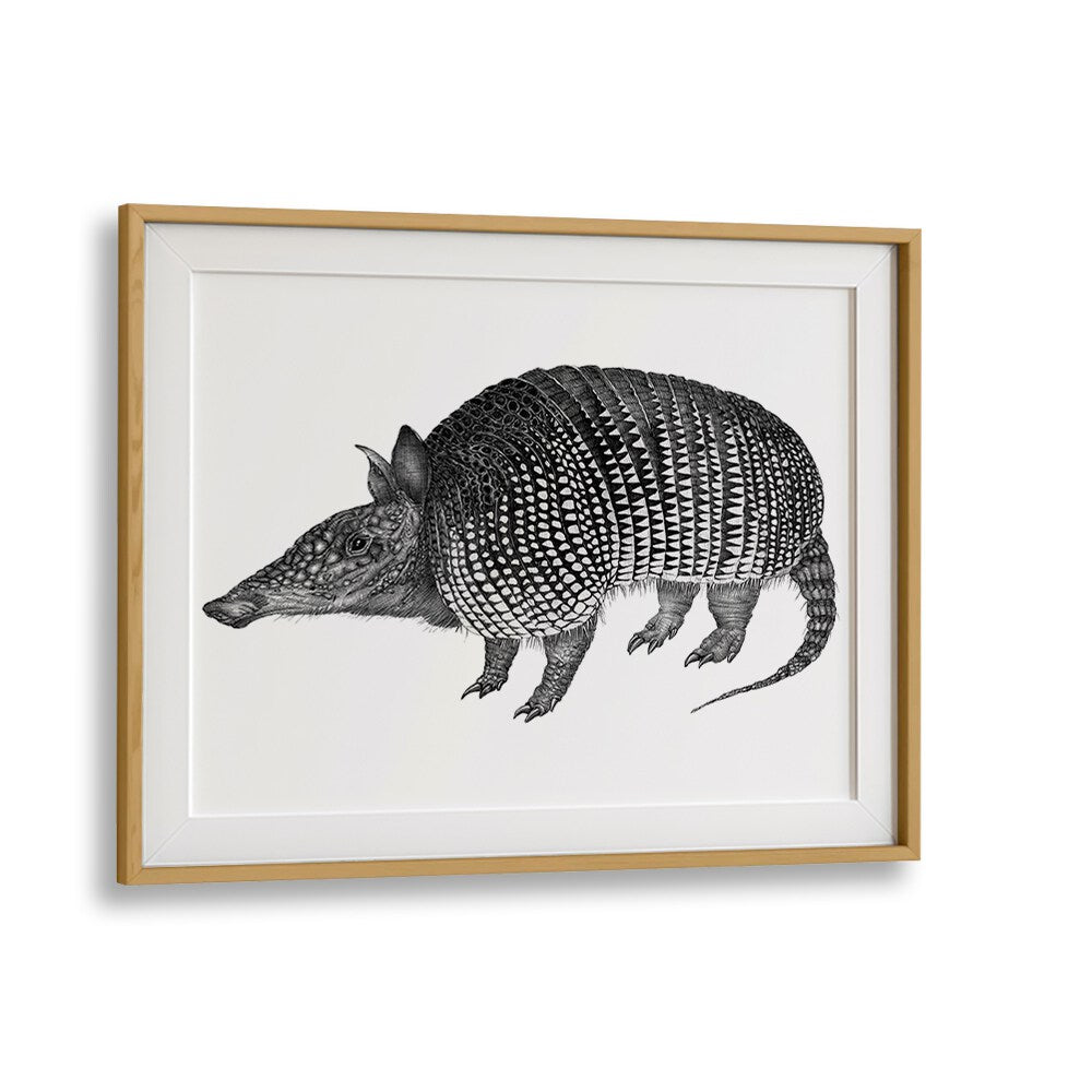 armadillo duvet Wildlife paintings in Oak Wood Frame With Mount