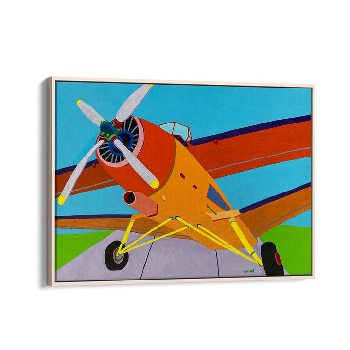 at the airfield landscape art prints in Oak Wood Floater Frame