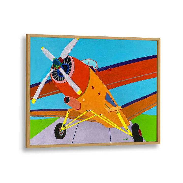 at the airfield landscape art prints in Oak Wood Plain Frame