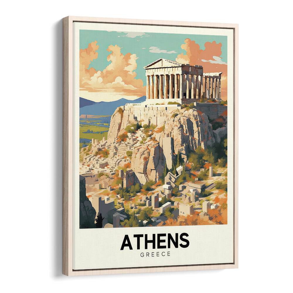 athens-greece III travel posters in Oak Wood Floater Frame