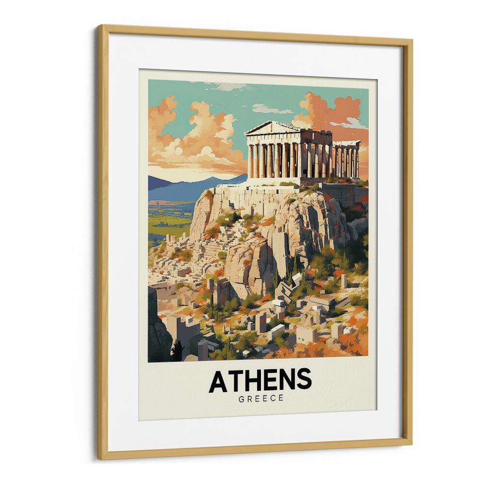 athens-greece III travel posters in Oak Wood Frame With Mount