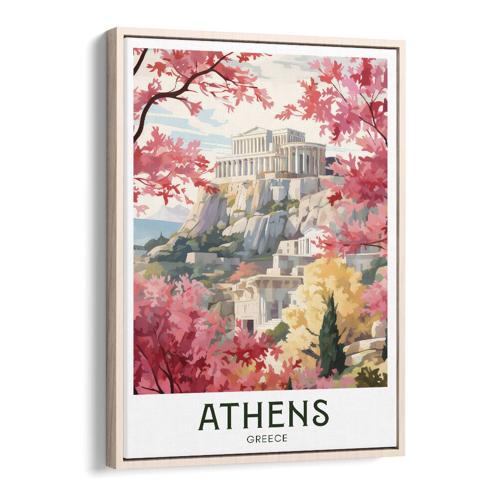 athens-greece travel posters in Oak Wood Floater Frame