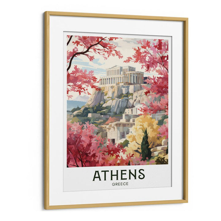 athens-greece travel posters in Oak Wood Frame With Mount