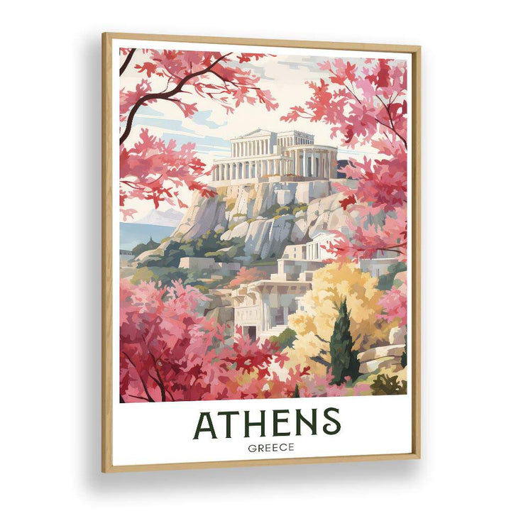 athens-greece travel posters in Oak Wood Plain Frame